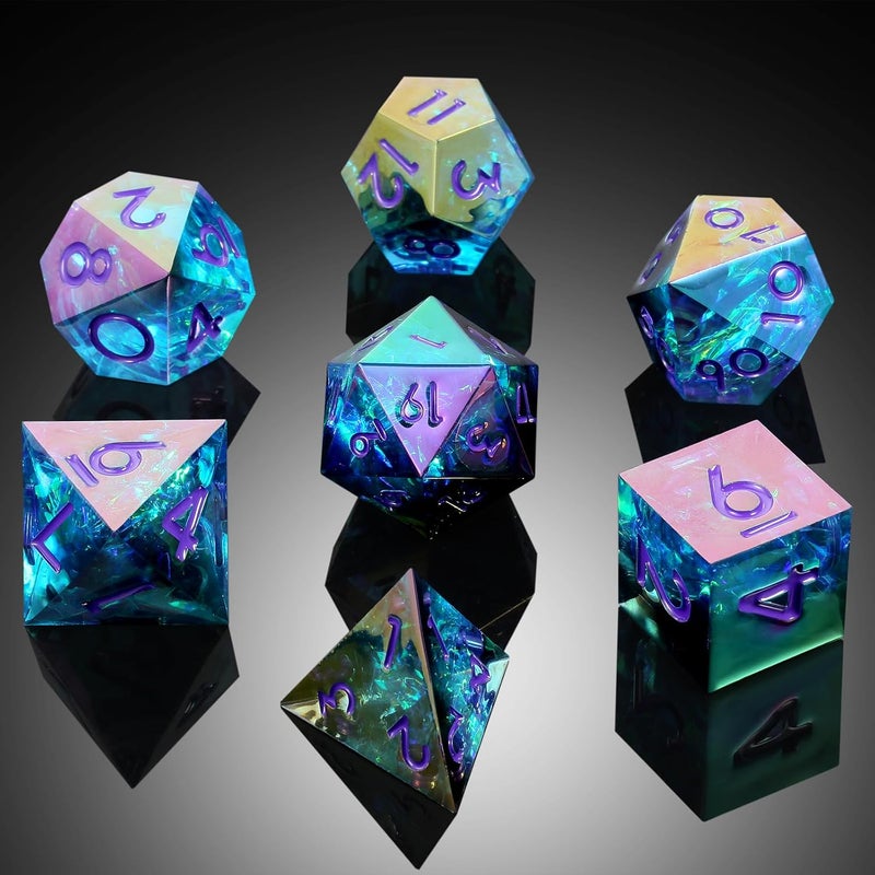 DNDND Iridescent Plating DND Dice, Handmade Resin Sharp Edge D&D Die with Gift Case for Dungeons and Dragon Tabletop Games (Iridescent Plating Green & Blue) - Image 2